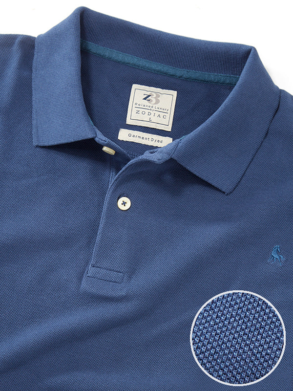 z3 Polo Garment Dyed Navy Solid Tailored Fit Casual Cotton T-Shirt