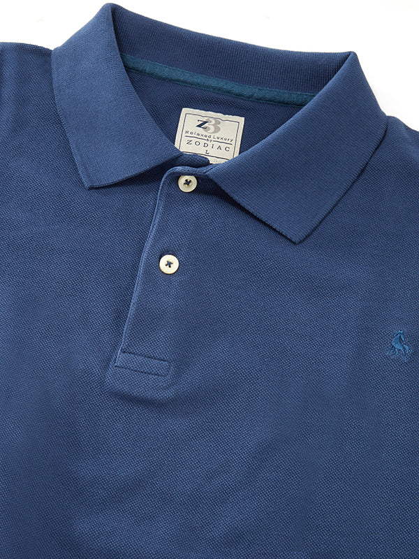 z3 Polo Garment Dyed Navy Solid Tailored Fit Casual Cotton T-Shirt