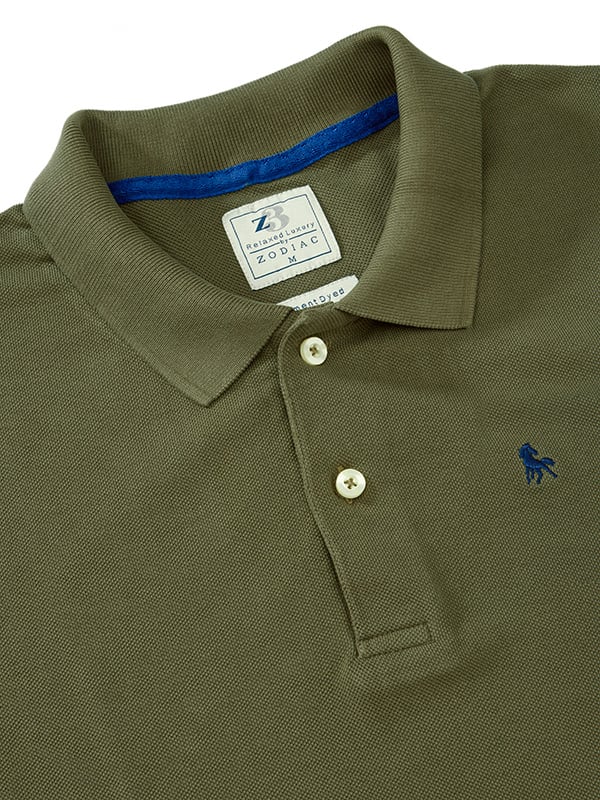 z3 Polo Garment Dyed Olive Solid Tailored Fit Casual Cotton T-Shirt