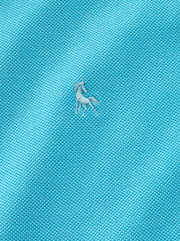 z3 Polo Garment Dyed Turquoise Solid Tailored Fit Casual Cotton T-Shirt