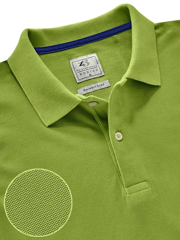 z3 Polo Garment Dyed Lime Solid Tailored Fit Casual Cotton T-Shirt