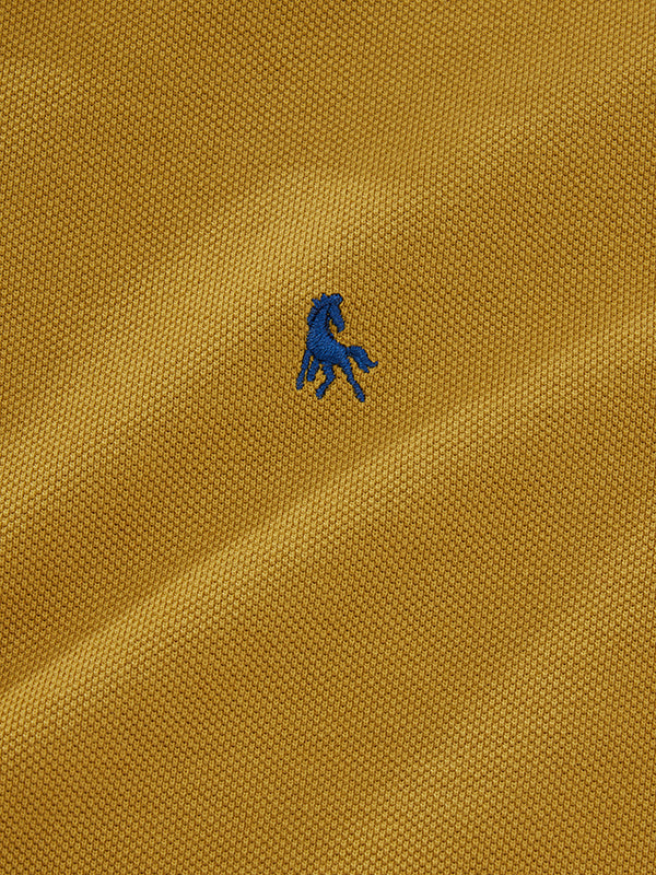 z3 Polo Garment Dyed Ochre Solid Tailored Fit Casual Cotton T-Shirt