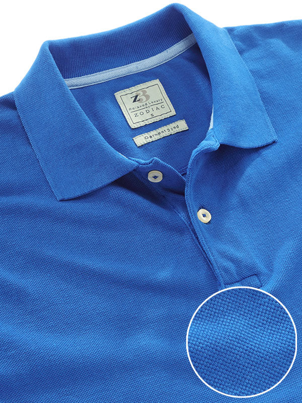 z3 Polo Garment Dyed Cobalt Solid Tailored Fit Casual Cotton T-Shirt