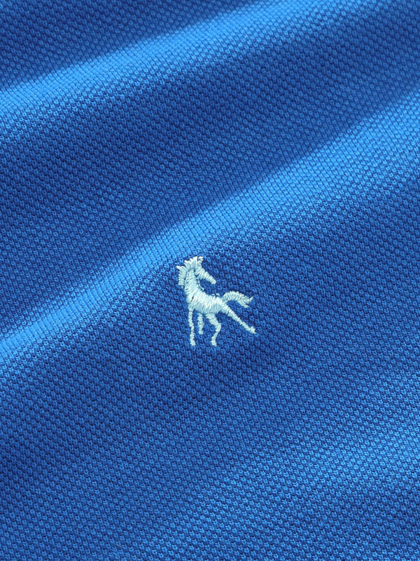 z3 Polo Garment Dyed Cobalt Solid Tailored Fit Casual Cotton T-Shirt