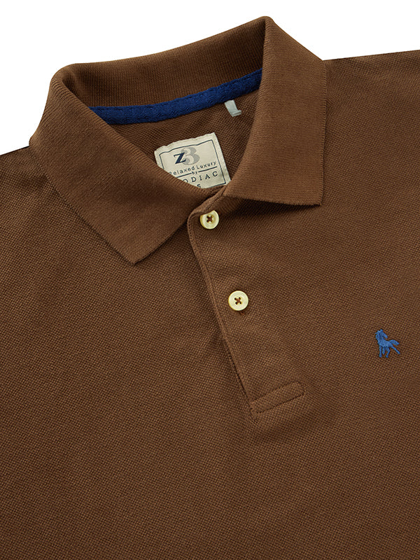 z3 Polo Garment Dyed Chocolate Solid Tailored Fit Casual Cotton T-Shirt