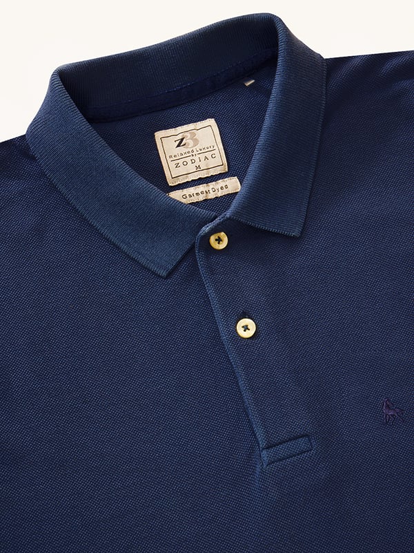 z3 Polo Garment Dyed Navy Solid Tailored Fit Casual Cotton T-Shirt