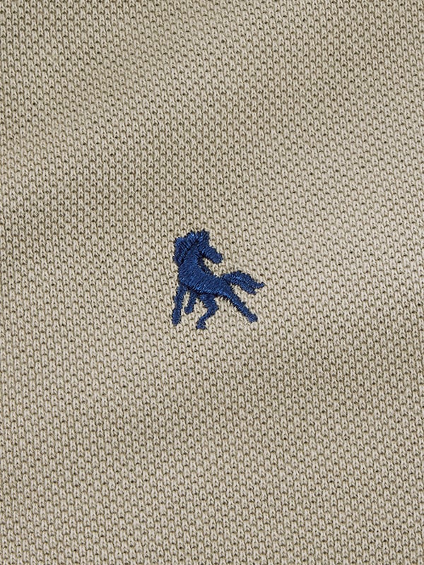 z3 Polo Garment Dyed Beige Solid Tailored Fit Casual Cotton T-Shirt