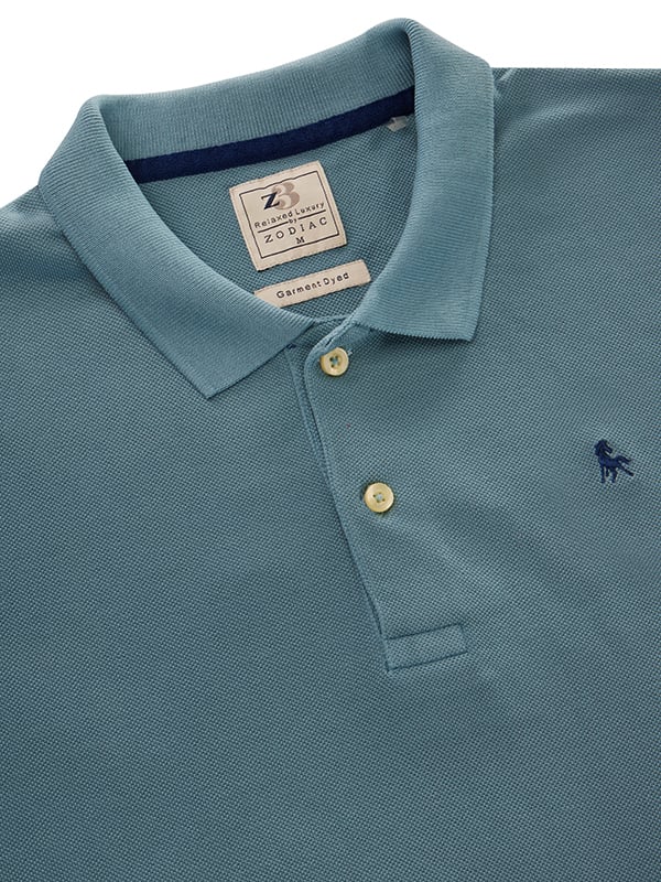 z3 Polo Garment Dyed Blue Solid Tailored Fit Casual Cotton T-Shirt