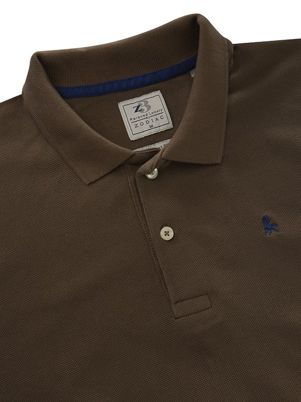 z3 Polo Garment Dyed Brown Solid Tailored Fit Casual Cotton T-Shirt