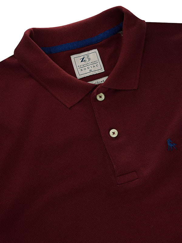 z3 Polo Garment Dyed Maroon Solid Tailored Fit Casual Cotton T-Shirt
