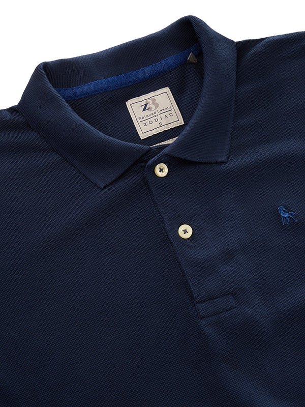 z3 Polo Garment Dyed Navy Solid Tailored Fit Casual Cotton T-Shirt