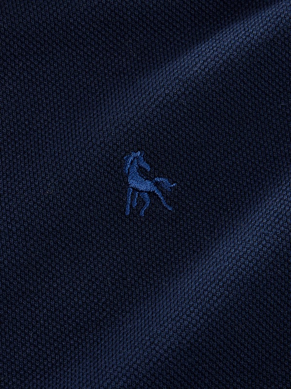 z3 Polo Garment Dyed Navy Solid Tailored Fit Casual Cotton T-Shirt