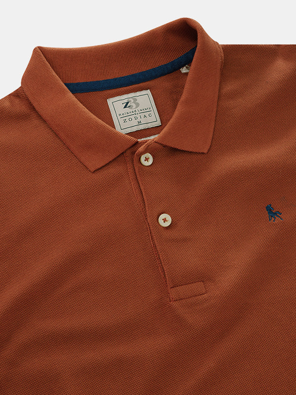 z3 Polo Garment Dyed Rust Solid Tailored Fit Casual Cotton T-Shirt