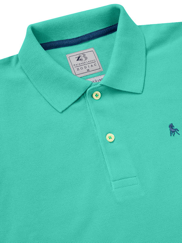 z3 Polo Garment Dyed Sea Green Solid Tailored Fit Casual Cotton T-Shirt