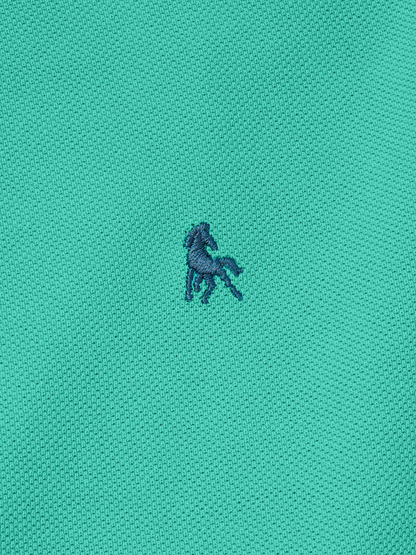 z3 Polo Garment Dyed Sea Green Solid Tailored Fit Casual Cotton T-Shirt