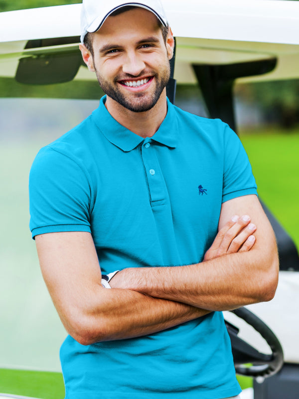 z3 Polo Garment Dyed Turquoise Solid Tailored Fit Casual Cotton T-Shirt