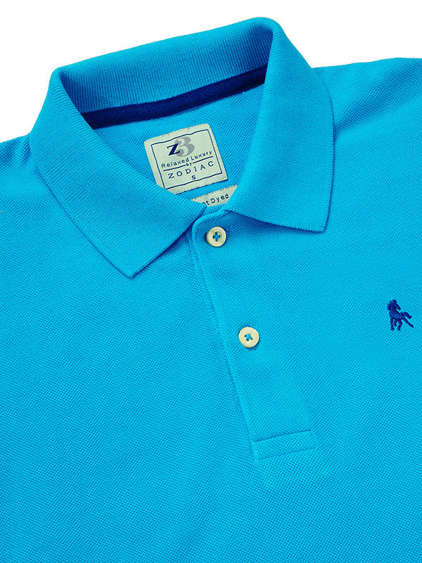 z3 Polo Garment Dyed Turquoise Solid Tailored Fit Casual Cotton T-Shirt