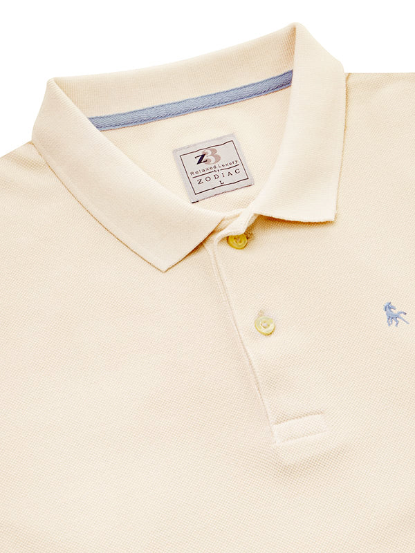 z3 Polo Garment Dyed Cream Solid Tailored Fit Casual Cotton T-Shirt