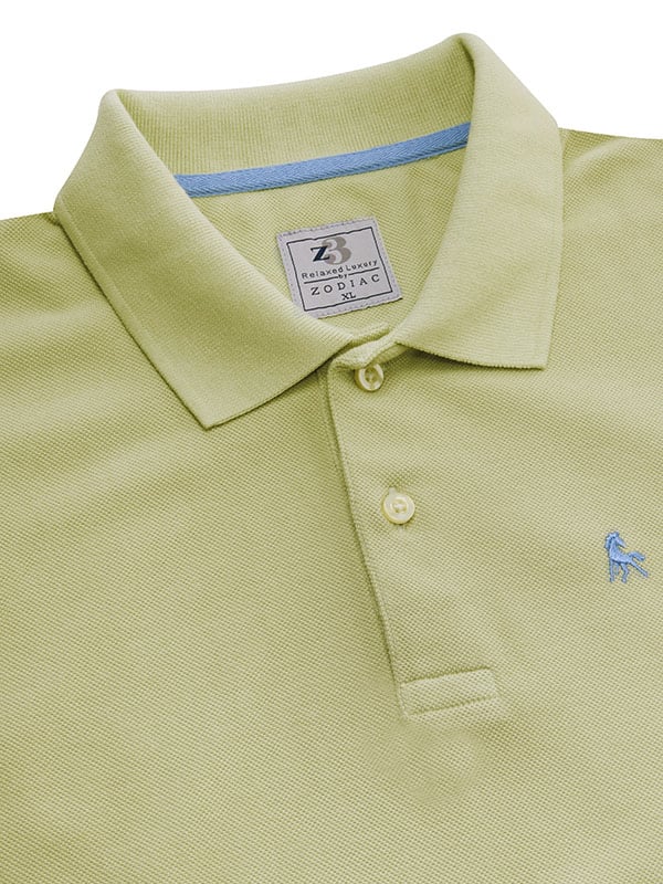 z3 Polo Garment Dyed Green Solid Tailored Fit Casual Cotton T-Shirt