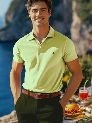 z3 Polo Garment Dyed Green Solid Tailored Fit Casual Cotton T