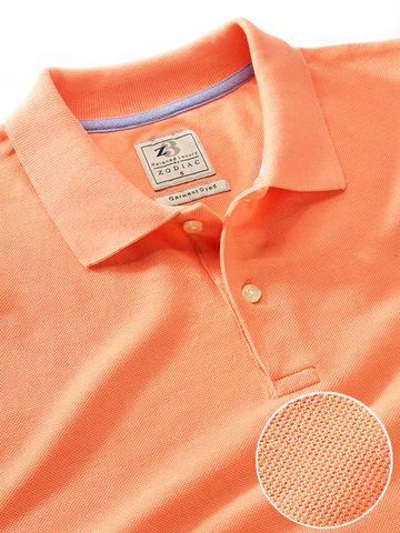 z3 Polo Garment Dyed Orange Solid Tailored Fit Casual Cotton T-Shirt