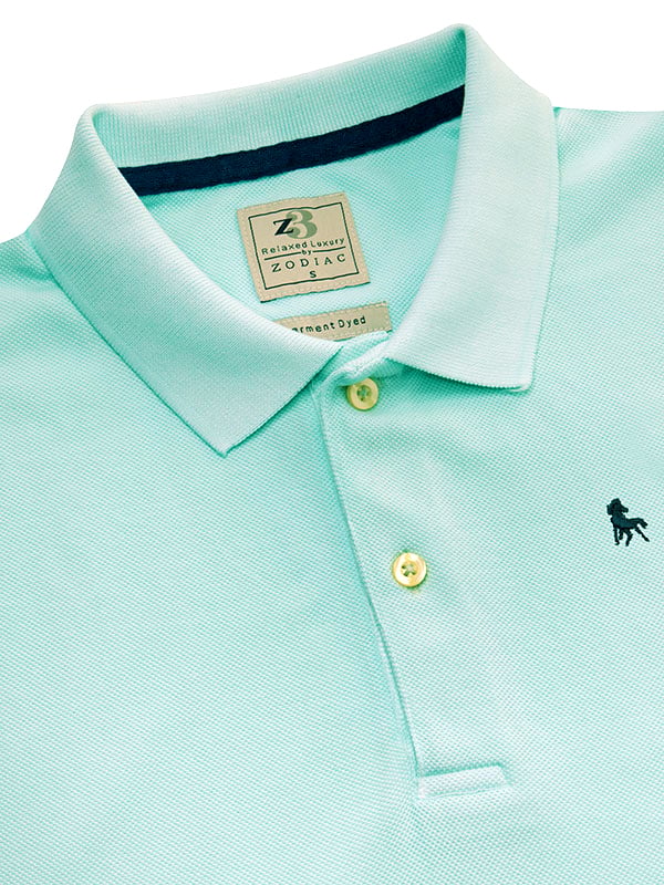 z3 Polo Garment Dyed Sea Green Solid Tailored Fit Casual Cotton T-Shirt