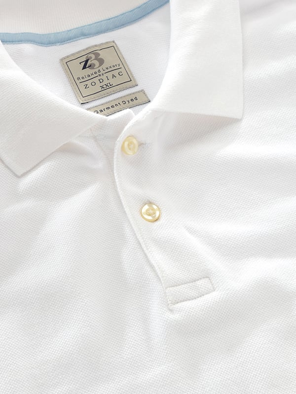 Z3 Polo Garment Dyed White Solid Tailored Fit Casual Cotton T-Shirt
