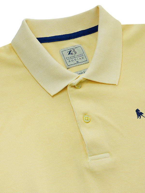 z3 Polo Garment Dyed Yellow Solid Tailored Fit Casual Cotton T-Shirt