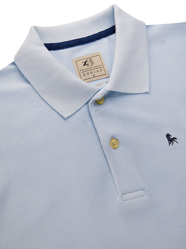 z3 Polo Garment Dyed Sky Solid Tailored Fit Casual Cotton T-Shirt