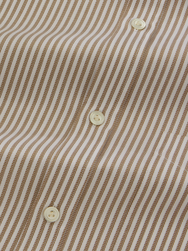 Antonello Beige Striped Full Sleeve Single Cuff Classic Fit Classic Formal Two Ply Mercerized Cotton Shirt