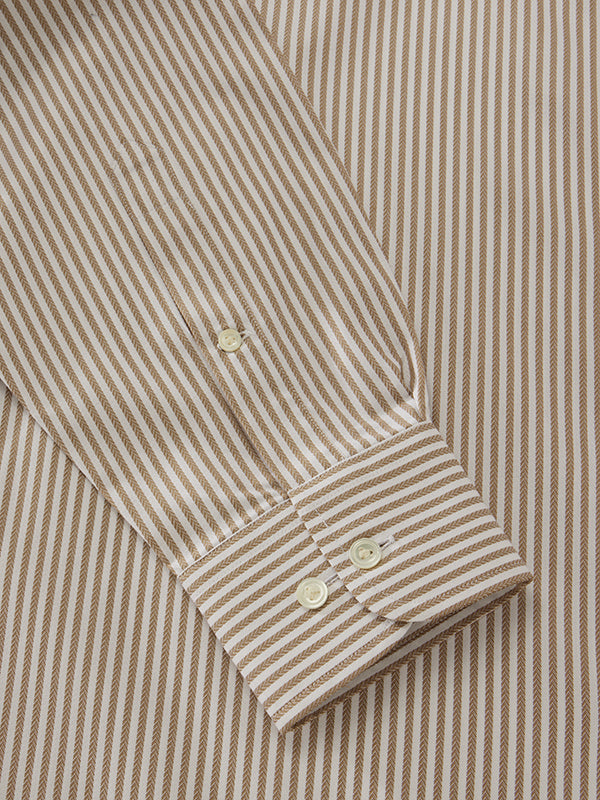 Antonello Beige Striped Full Sleeve Single Cuff Classic Fit Classic Formal Two Ply Mercerized Cotton Shirt