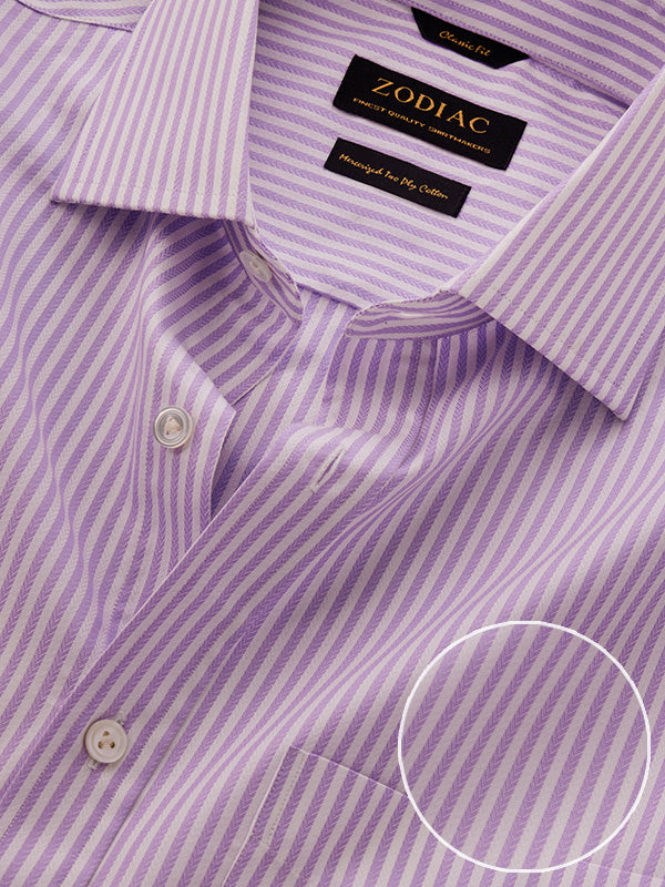 Antonello Lilac Striped Full Sleeve Single Cuff Classic Fit Classic Formal Two Ply Mercerized Cotton Shirt