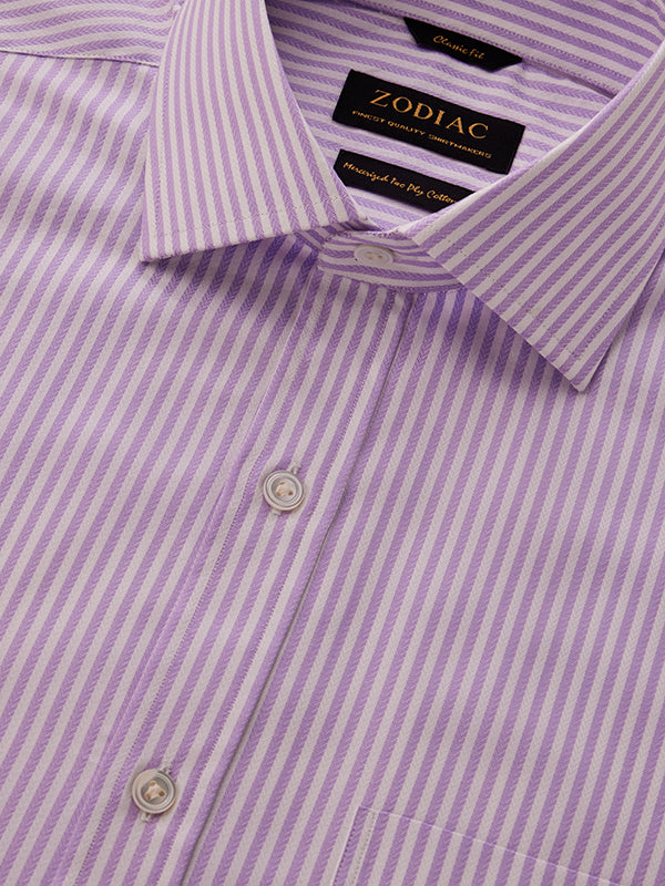 Antonello Lilac Striped Full Sleeve Single Cuff Classic Fit Classic Formal Two Ply Mercerized Cotton Shirt