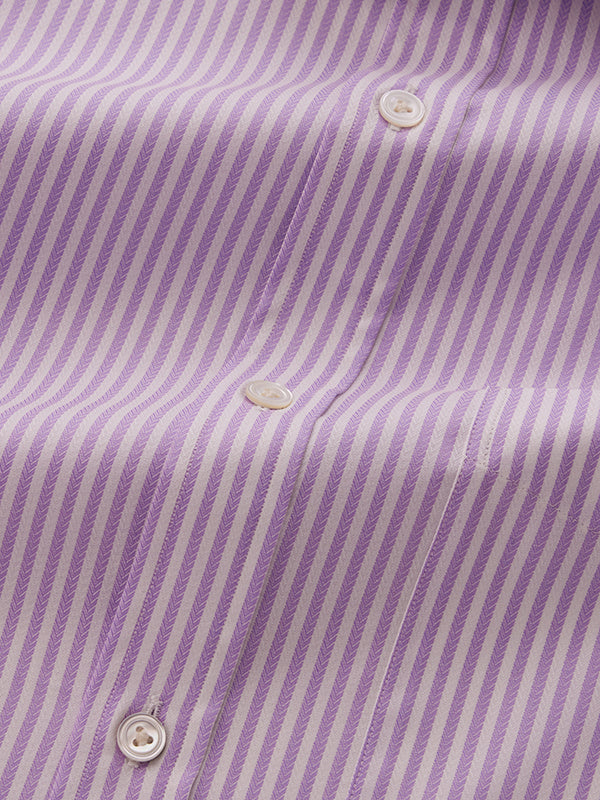Antonello Lilac Striped Full Sleeve Single Cuff Classic Fit Classic Formal Two Ply Mercerized Cotton Shirt