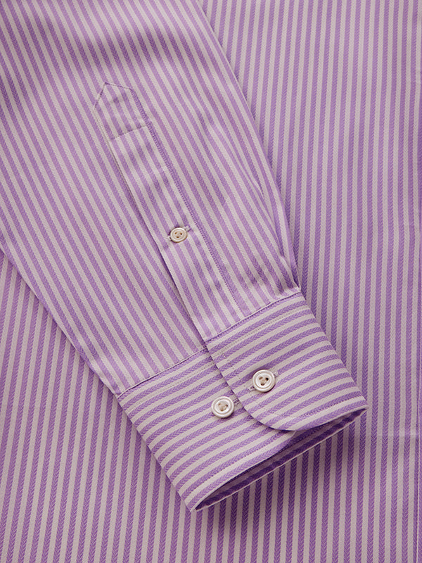 Antonello Lilac Striped Full Sleeve Single Cuff Classic Fit Classic Formal Two Ply Mercerized Cotton Shirt