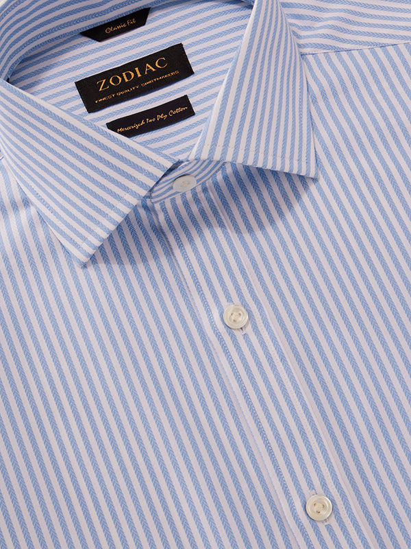 Antonello Sky Striped Full Sleeve Single Cuff Classic Fit Classic Formal Two Ply Mercerized Cotton Shirt