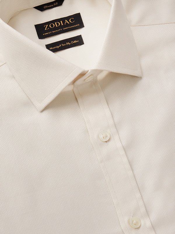Antonello Cream Solid Full Sleeve Single Cuff Classic Fit Classic Formal Two Ply Mercerized Cotton Shirt