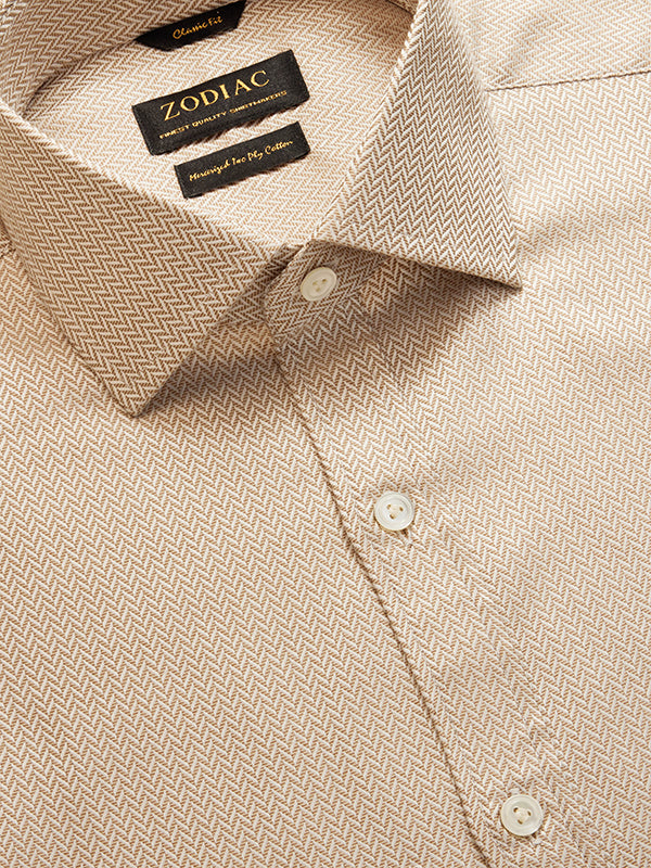 Antonello Beige Solid Full Sleeve Single Cuff Classic Fit Classic Formal Two Ply Mercerized Cotton Shirt