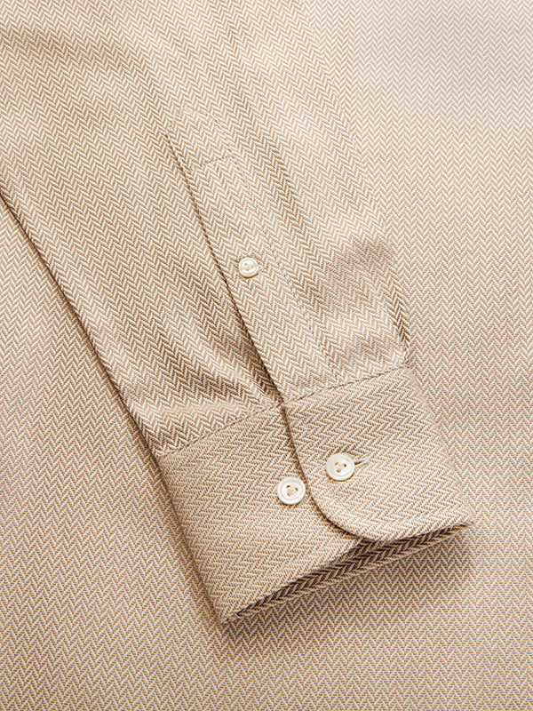 Antonello Beige Solid Full Sleeve Single Cuff Classic Fit Classic Formal Two Ply Mercerized Cotton Shirt