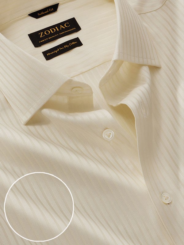 Antonello Cream Striped Full Sleeve Single Cuff Tailored Fit Classic Formal Two Ply Mercerized Cotton Shirt