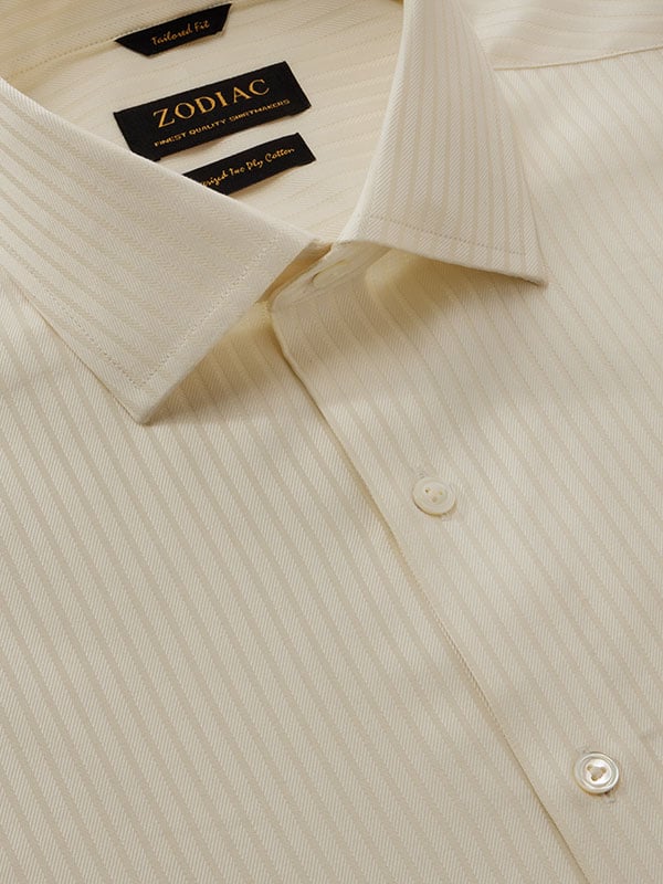 Antonello Cream Striped Full Sleeve Single Cuff Tailored Fit Classic Formal Two Ply Mercerized Cotton Shirt