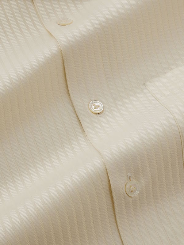 Antonello Cream Striped Full Sleeve Single Cuff Tailored Fit Classic Formal Two Ply Mercerized Cotton Shirt