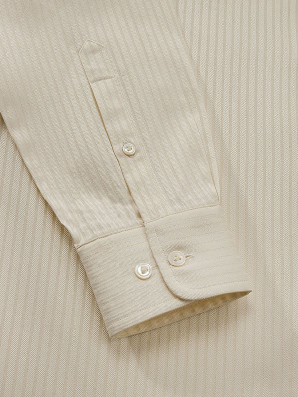Antonello Cream Striped Full Sleeve Single Cuff Tailored Fit Classic Formal Two Ply Mercerized Cotton Shirt