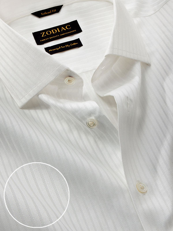 Antonello White Striped Full Sleeve Single Cuff Tailored Fit Classic Formal Two Ply Mercerized Cotton Shirt