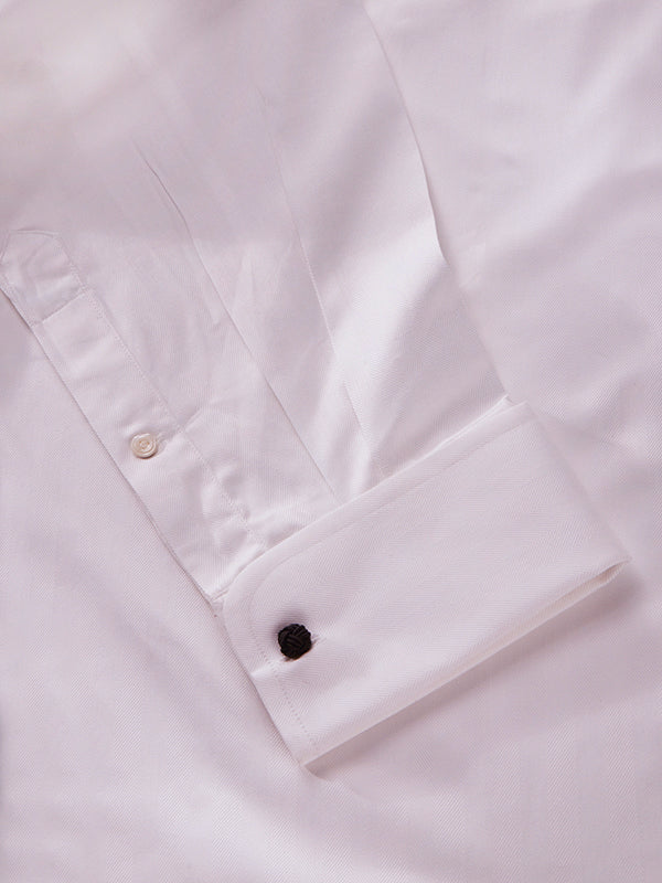 Antonello White Solid Full Sleeve Double Cuff Classic Fit Classic Formal Two Ply Mercerized Cotton Shirt