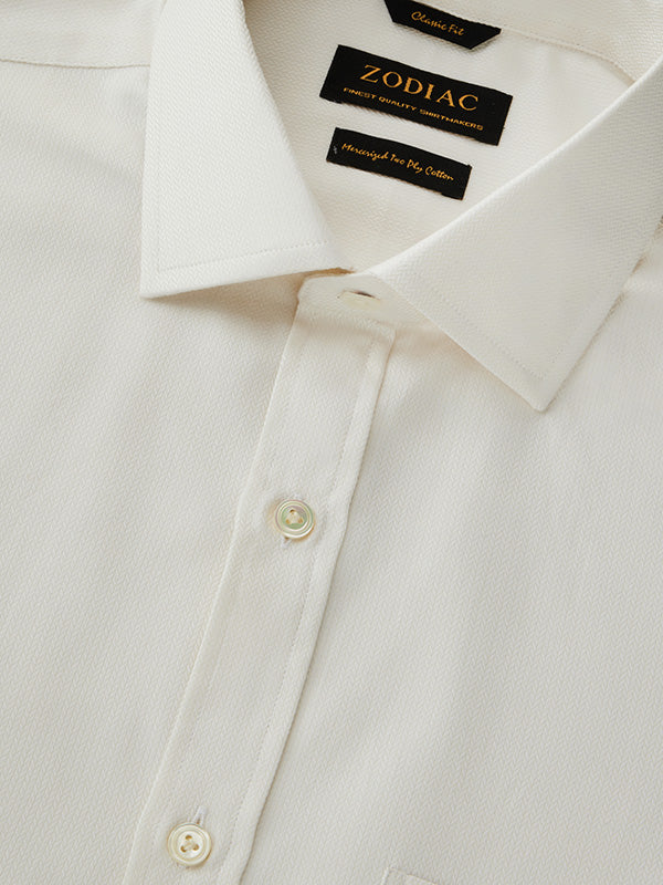 Antonello Cream Solid Half Sleeve Classic Fit Classic Formal Two Ply Mercerized Cotton Shirt