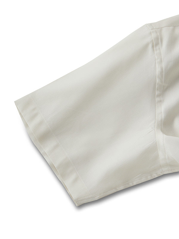 Antonello Cream Solid Half Sleeve Classic Fit Classic Formal Two Ply Mercerized Cotton Shirt