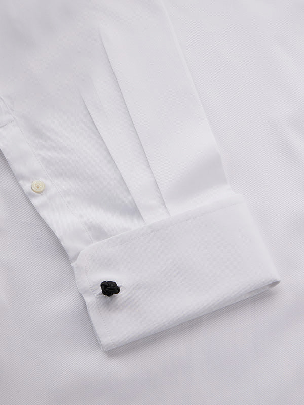 Antonello White Solid Full Sleeve Double Cuff Tailored Fit Classic Formal Two Ply Mercerized Cotton Shirt