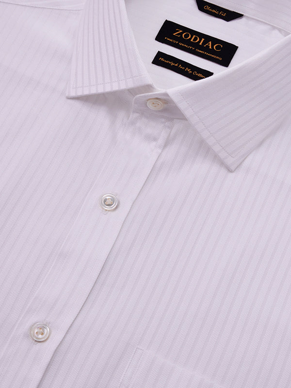 Antonello White Striped Full Sleeve Double Cuff Tailored Fit Classic Formal Two Ply Mercerized Cotton Shirt