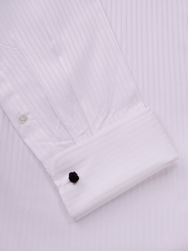 Antonello White Striped Full Sleeve Double Cuff Tailored Fit Classic Formal Two Ply Mercerized Cotton Shirt